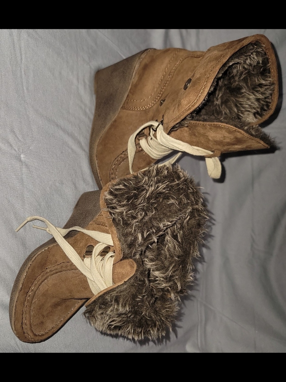 Target Brown Faux Suede Wedge Ankle Boots with Fur Cuff